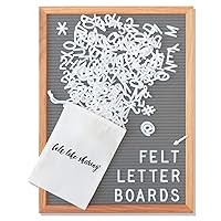 Gray Felt Letter Board 12x16 Inches, Changeable Letter Board Plus 348 White Plastic Letters, Warm Oak Frame Wooden Letter Board w/Sawtooth Wall Hanger + Drawstring Pouch For Letterboard Letters