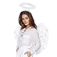 Angel Wing with Halo Headband Adult Costume, Fallen Angel Feather Costume for Women, Girl Angel Accessories, Fairy Wing White for Cosplay Party, Halloween