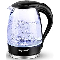 Aigostar Electric Kettle, 1.7 Liter Electric Tea Kettle with LED Illuminated and High Borosilicate Glass, Hot Water Kettle with Filter, BPA Free, Auto Shutoff, Boil-Dry Protection, Cordless, 360° Base