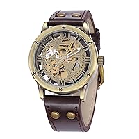 CarrieHughes Men's Vintage Bronze Steampunk Skeleton Automatic Leather Watch CH12