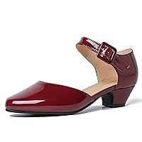 Women's Closed Toe Low Block Heels Ankle Buckle Strap D'Orsay Pumps Comfortable Chunky Heel Dress Work Church Shoes