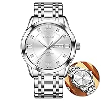 Watches for Men Stainless Steel Waterproof Business Dress Mens Watch Day-Date Fashion Luxurious Diamond Large Face Quartz Men's Watch
