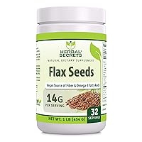 Herbal Secrets Organic Whole Flax Seeds Supplement | 454 G | 14 G Per Serving | Raw Vegan | Non-GMO | Gluten-Free | Made in USA
