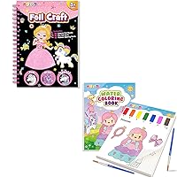 pigipigi Princess Art Craft Activity for Kids: Fun Foil Princess & Unicorn DIY Toy Kit, Paint with Water Coloring Books for Toddlers, No Mess Creative Travel Supply Set Idea Birthday Gift
