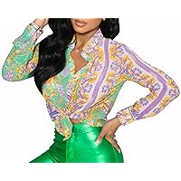 Blouses & Button-Down Shirts Long Sleeves Colorful Dressy Tops Floral Print Casual Loose Collar Sexy Blouses
