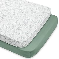 Babebay Pack N Play Sheets Fitted for Pack and Play Mattress and Mini Cribs, Jersey Knit Cotton for Natural Comfort Fitted for Baby Boys and Girls, Soft and Safe, 2 Pack (Sage Green)