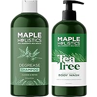 Cleansing Body Wash and Shampoo Set - Sulfate Free Shampoo for Oily Hair and Hydrating Tea Tree Body Wash for Dry Skin - Degrease Shampoo and Body Soap with Essential Oils for Skin and Hair Care 16oz