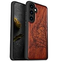 Carveit Wood Case for Galaxy S24 Case 2024 [Natural Wood & Black Soft TPU] Shockproof Protective Cover Unique Wooden Case Compatible with Samsung S24 Case (Eternal Tree-Red Wood)
