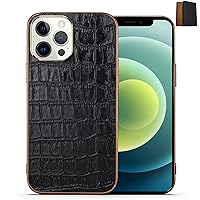 MC180B iPhone 15 Pro Case, Genuine Leather, Crocodile Finish, Improved Money Luck, Lightweight, Mobile Phone Cover, Smartphone Case, Wireless Charging, Supports Reliable Domestic Black