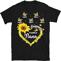Personalized Grandma Shirt with Grandkids Names, Blessed Grandma Butterfly Lovers Sunflowers Lover Shirt, Gift for Mom Nana Multicolored
