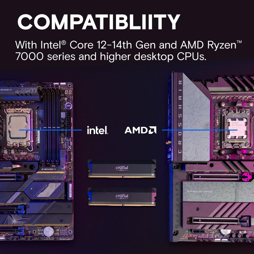 New 2024 Crucial Pro Overclocking RAM 32GB Kit (2x16GB) DDR5 6000MHz (or 5600MHz) Desktop Memory CP2K16G60C36U5B