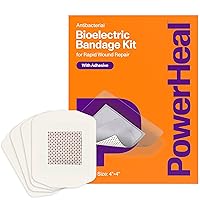 Bioelectric Bandage Kit for Wound Care & Fast Healing – 3-Layers w/Bioelectric Pad, Absorbent Pad, Adhesive + Wound Hydrogel – for Cuts, Abrasions, Blisters, Burns – 4-Pack, 4” x 4”