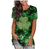 Happy St. Patrick's Day Shirts for Women Short Sleeve Crew Neck Tunic Tops Loose Clover T-Shirt Blouse Shamrock Tee