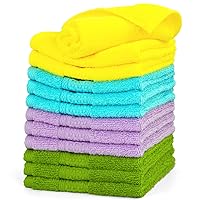 Ultra Soft Cotton Washcloths for People with Sensitive Skin, Wash Cloths for Summer, Large Washcloth Set 12 Pack 4 Colors, 13 by 13 Inches