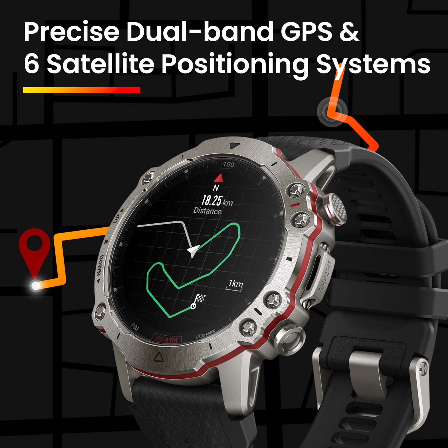 Amazfit Falcon Premium Military Smart Watch, Offline Map Support, 14 Days Battery Life, Dual-Band & 6 Satellite Positioning, Strength Training, Titanium Body, 200m Water-Resistance, Sports GPS Watch