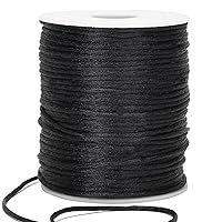 KINGLAKE 2mm Nylon Cord Satin String for Bracelets,100 Yards Black Nylon String Craft Satin Cord Rattail Cord for Jewelry Making,BeadingThread,Necklaces Macrame Lanyards