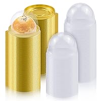 100 Set Clear Plastic Mini Cupcake Boxes Muffin Pod Dome Muffin Single Container Box Wedding Birthday Gifts Supplies,2.76 X1.78 Inch for Cheese Pastry Dessert Mooncake (Clear,Gold)