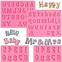JOERSH 4 Pieces Silicone Letter Molds, Lowercase Uppercase Alphabet Letters and 0-9 Numbers Fondant Chocolate Molds for Cake/Cupcake Topper Cookies Desserts Decoration