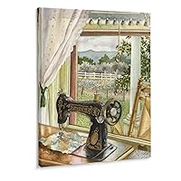 Posters Vintage Sewing Machine Art Poster Tailor's Gift Poster Canvas Art Poster Picture Modern Office Family Bedroom Living Room Decorative Gift Wall Decor 20x26inch(51x66cm) Frame-style