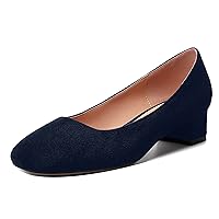 Womens Cute Dating Solid Square Toe Suede Slip On Chunky Low Heel Pumps Shoes 1.5 Inch