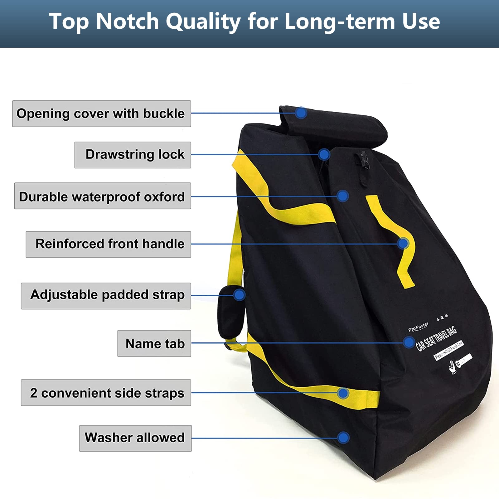 Car Seat Bags for Air Travel Universal Infant Carseat Gate Check Bag Cover for Airplane, Water Dirt Tear Resistant, Foldable with Pouch, Fits Car Seats, Infant Carriers & Booster Yellow