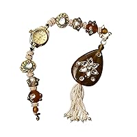 Classy Designer Analogue Watch Gold Plated Crystal Pearl Studded Modern Ethnic Adjustable Bracelet for Women Girls Ladies