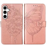 Case for Samsung Galaxy A05S, PU Leather Folio Flip Wallet Case with Credit Cards Holder Kickstand Magnetic Closure Protective Cover for Galaxy A05S,Rose Gold Butterfly YB