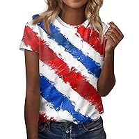 Women 4th of July Shirts Women's Round Neck Short Sleeved Independence Day Printed Short Sleeved Top
