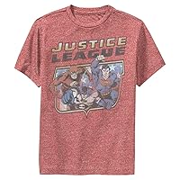 DC Comics Justice League USA Seal Boys Short Sleeve Tee Shirt, Red Heather, Large