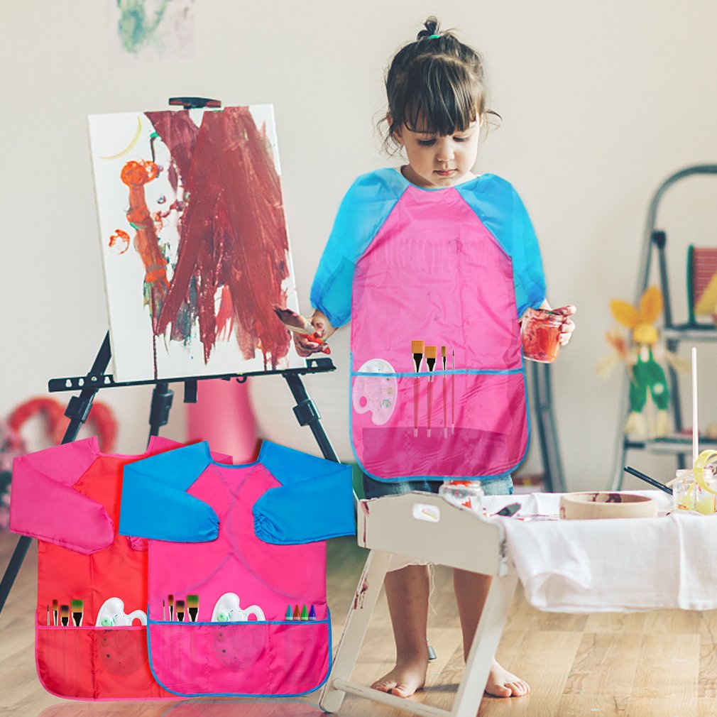 CUBACO Kids Painting Apron, 2pcs Waterproof Art Smocks For Child 3-8 Years, Kids Smocks for Painting Aprons with Long Sleeve
