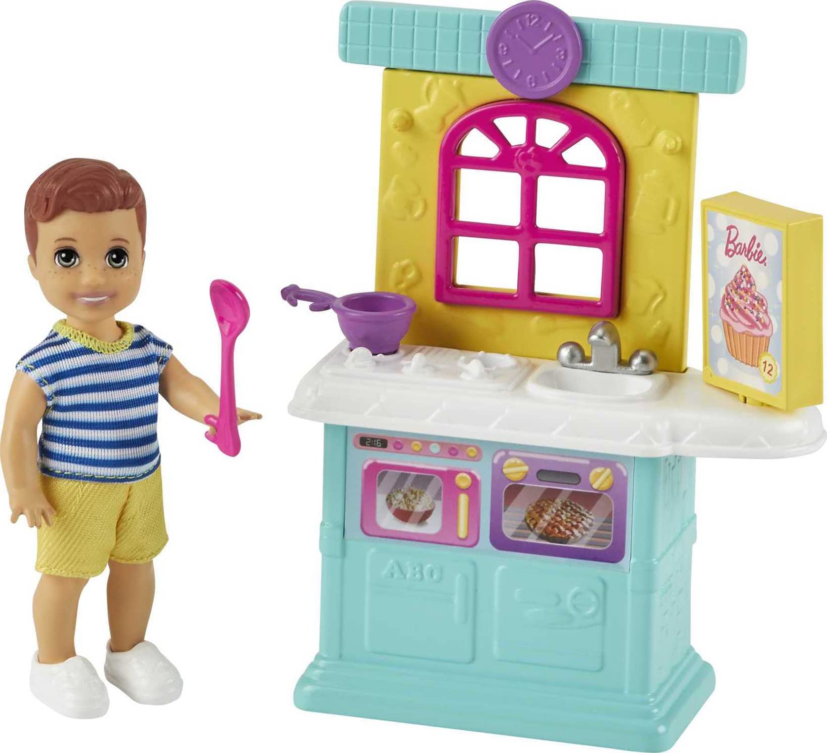 Barbie Skipper Babysitters Inc. Accessories Set with Small Toddler Doll & Kitchen Playset, Plus Dessert Mix Box, Bowl & Spoon, Gift for 3 to 7 Year Olds , White
