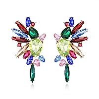EVER FAITH Crystal Statement Earrings, Art Deco Marquise Drop Cluster Bridal Bling Colourful Dangle Earrings for Women Iridescent AB Gold Tone