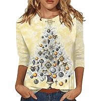 Fall Outfits for Women,Women's Fashion Casual Round Neck 3/4 Sleeve Loose Christmas Printed T-Shirt Ladies Top