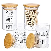 4 Pack Qtip Holder, Glass Dispenser with Bamboo Lids for Bathroom Organization, Apothecary Jars for Cotton Ball Holder