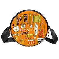 Hand Drawn Musical Instrument Rock Jazz Crossbody Bag for Women Teen Girls Round Canvas Shoulder Bag Purse Tote Handbag Bag