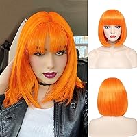 NAYOO Ginger Wig with Bangs, 12 Inch Short Orange Bob Wig with Bangs for Women, Colored Cosplay Wig for Beginner, Natural Looking Synthetic Straight Bob Wig for Daily, Party, Halloween