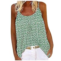 Women Printed Camisole Summer Beautiful Lightweight Vacation Party Tank Tops(Green,M)