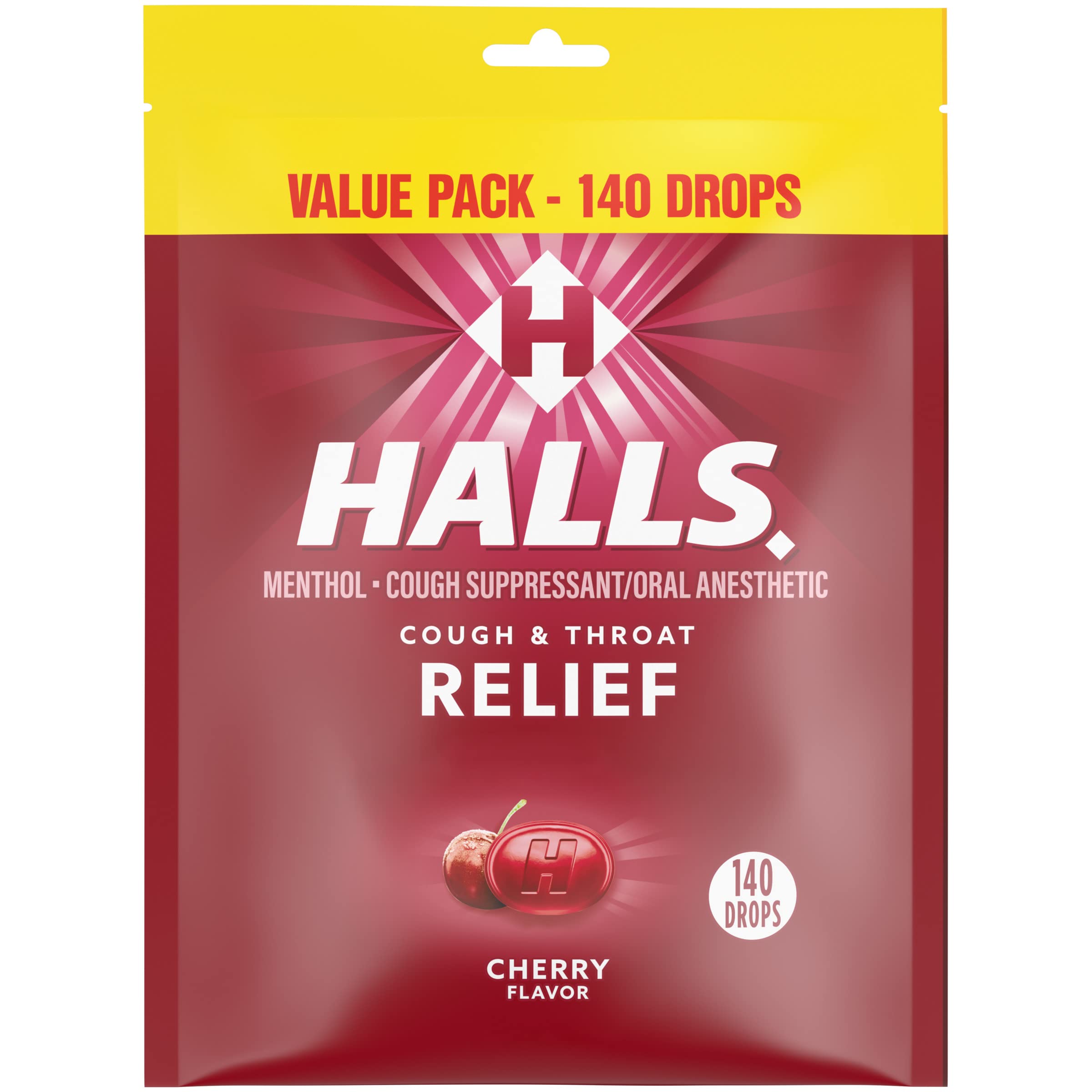 Halls Relief Honey Lemon Sugar Free Cough Drops, Value Pack, 180 Drops & Relief Cherry Cough Drops, Value Pack, 140 Drops