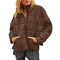Flygo Womens Oversized Puffer Jacket Lightweight Quilted Jackets Zip Up Warm Padded Coat