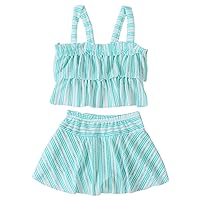 Girl's Swimsuit Two Piece Striped Shorts Swimming Pool Hot Spring Natatorium for 5 to 12 Years Boys Guard