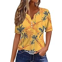 Basic Tops for Woman,Short Sleeve Shirts for Women Trendy V-Neck Button Boho Tops for Women Graphic Tees for Women