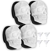 Extra Large 3D Skull Ice Cube Mold Silicone Ice Molds for Whiskey Skull Ice Cube Trays with Funnel for Big Mouth Cup Skull Ice Maker with Resin Chocolate sugar Whiskey Ice Mold for Parties (4 Pcs)