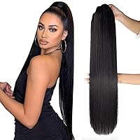 Fashion Icon Long Straight Drawstring Ponytail 30 Inch Synthetic Clip in Ponytail Extension for Women (1B#，170g)