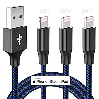 MFi Certified iPhone Charger Lightning Cable 3 Pack 10ft Nylon Braided Cable iPhone Charger Fast Charging Cord Compatible with iPhone 14 13 12 11 Pro Max XR XS X 8 7 6 Plus SE and More
