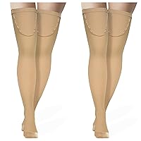 Truform Surgical Stockings, 18 mmHg Compression for Men and Women, Thigh High Length, Closed Toe, Beige, Large, 2 Count