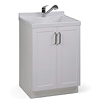 SIMPLIHOME Kyle Transitional 24 Inch Laundry Cabinet with Pull-out Faucet and ABS Sink in Pure White, For the Laundry Room and Utility Room