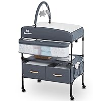 Portable Baby Changing Table with 2 Storage Baskets, BabyBond Foldable Changing Table Dresser Waterproof Diaper Changing Table Height Adjustable Changing Station for Infant and Newborn(Grey)