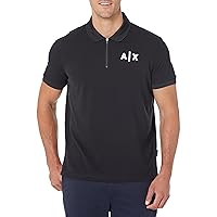 A｜X ARMANI EXCHANGE Men's Regular Cotton Pique Classic Ax Logo Zip Polo