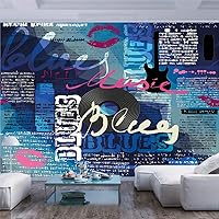 55x30 inches Wall Mural,Vibrant Collage Blues Genre Elements Guitar Record Hand Writing Kisses Peel and Stick Self-Adhesive Wallpaper Removable Large Wall Sticker Wall Decor for Home Office
