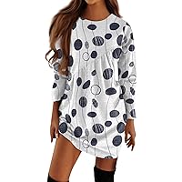 Winter Dresses for Women 2024,Black Dress with White Collar Party Wear Dress Sexy Dress Long Women's New Fall and Retro Printing Long-Sleeved Irregular Pleated Round Neck T-Shirt(3-Gray,L)